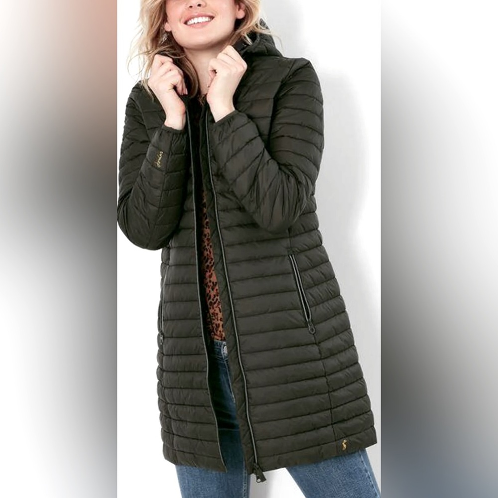 Joules Womens Snug Long Packable Showerproof Hooded Coat Nwot
